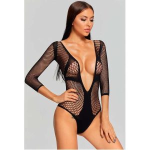 Боді з відкритими грудьми та рукавами - Чорний - XS/S/M - Еротична білизна