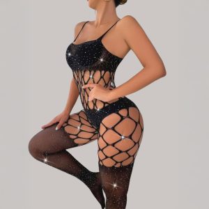 Бодістокінг еротичний з відкритим доступом зі стразами S/M/L Чорний