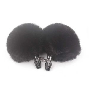 Затискачі для сосків із хутром "Pom Pom Nipple Clamps" - Чорний - Садо-мазо
