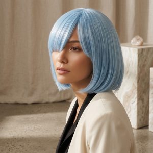 Перука для косплею аніме Rem коротка з термоволокна 27 см 180 г Блакитна